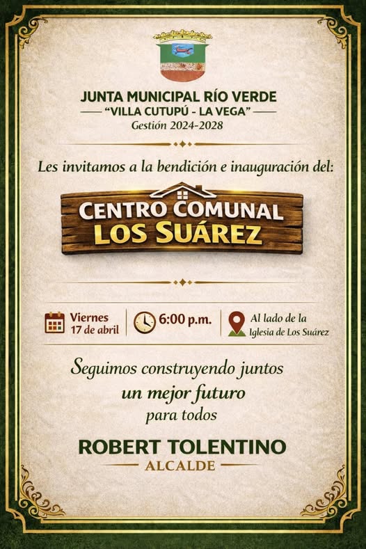 Invitación a la inauguración del Centro Comunal Los Suárez.